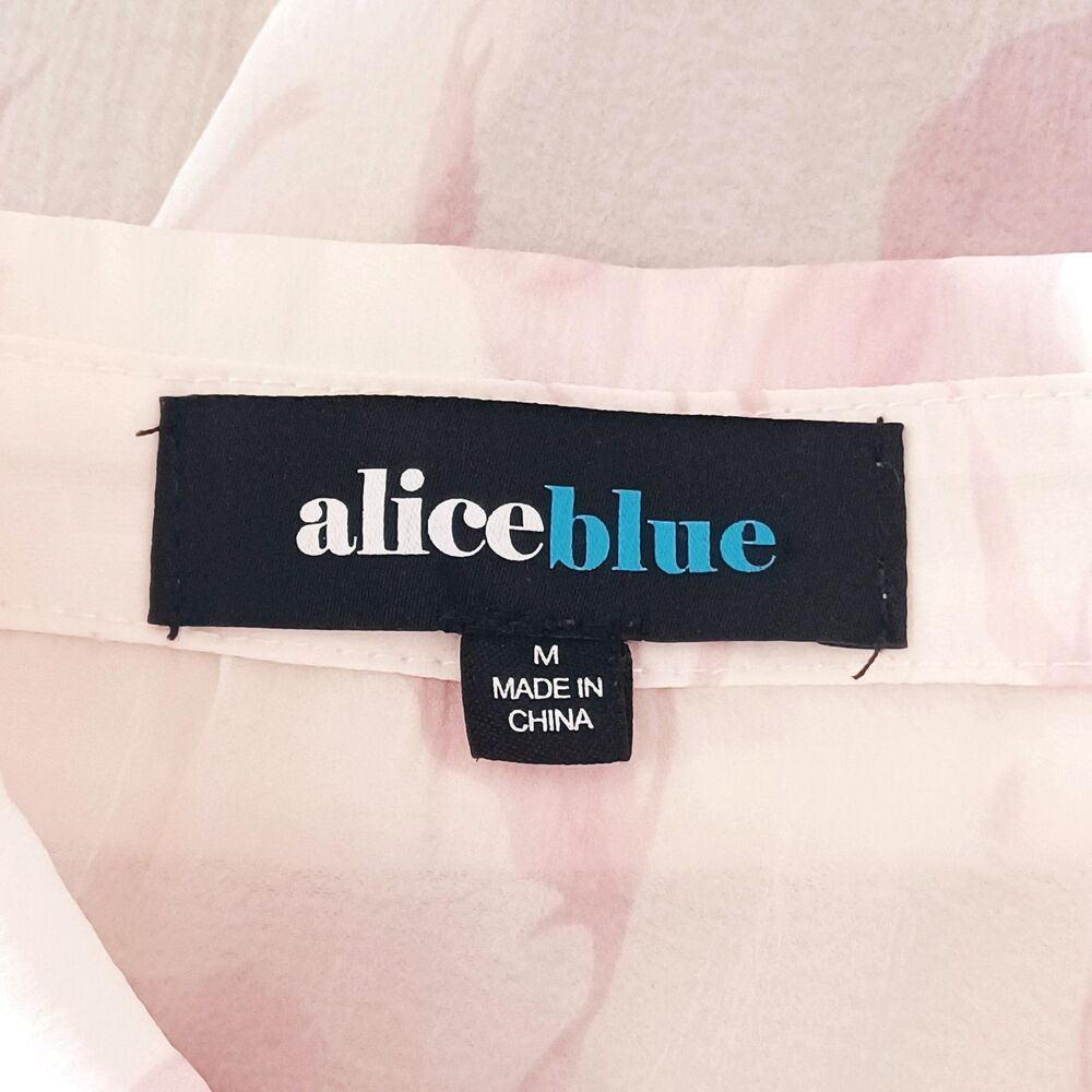 AliceBlue Women’s M Pink Floral Sheer Chiffon Collared Button Puff Sleeve Blouse - Picture 6 of 12